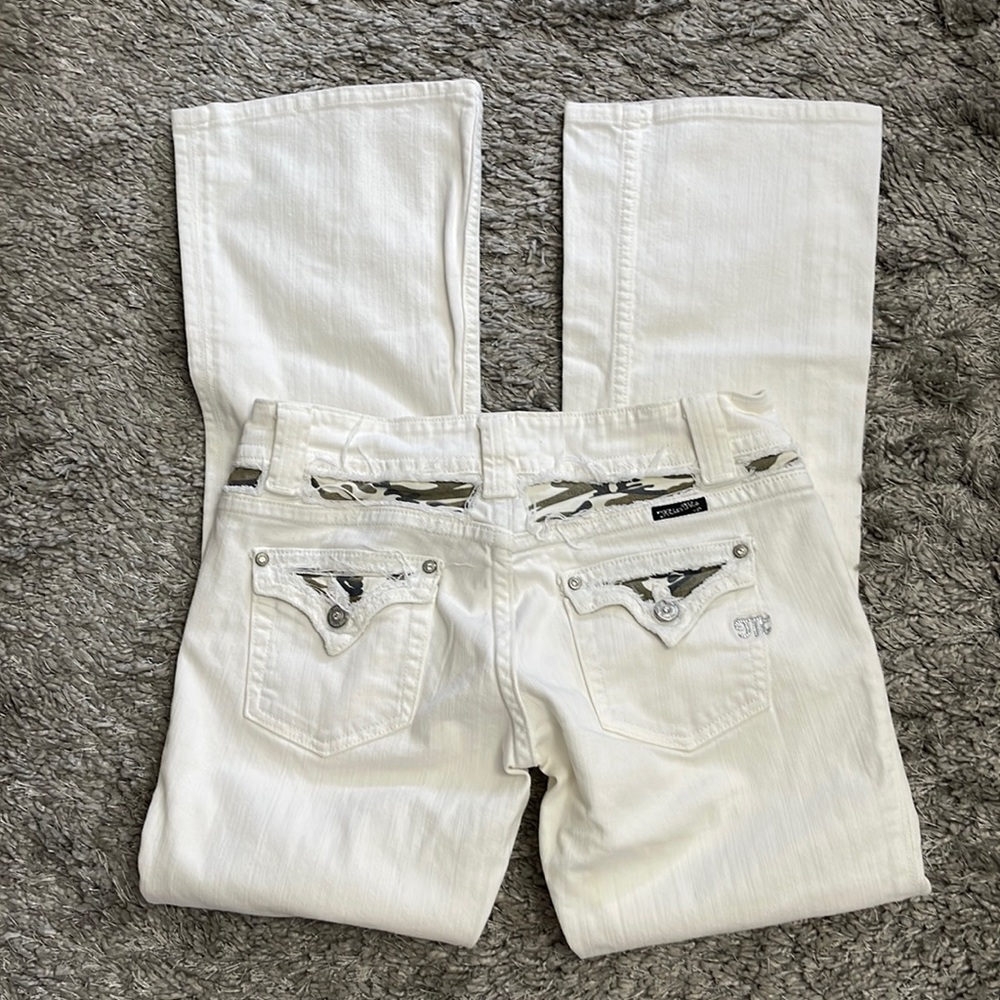 Miss Me White Flare Jeans with Black Trim